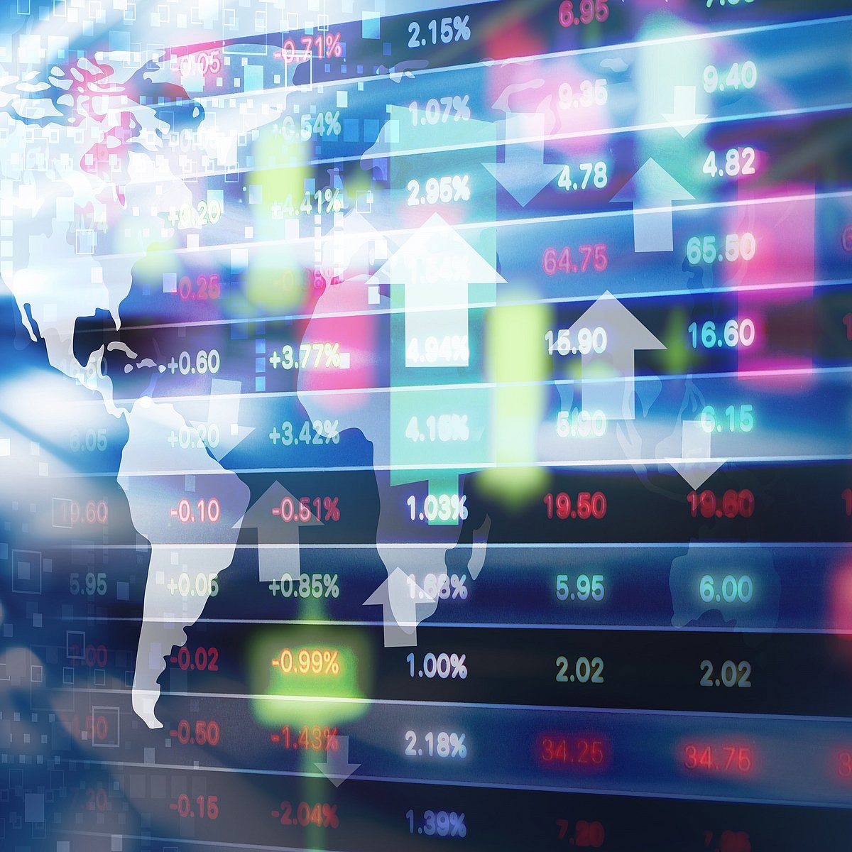 A futuristic looking display with a world map and overlayed charts and numbers, to illustrated IBU-tec markets and industries we serve