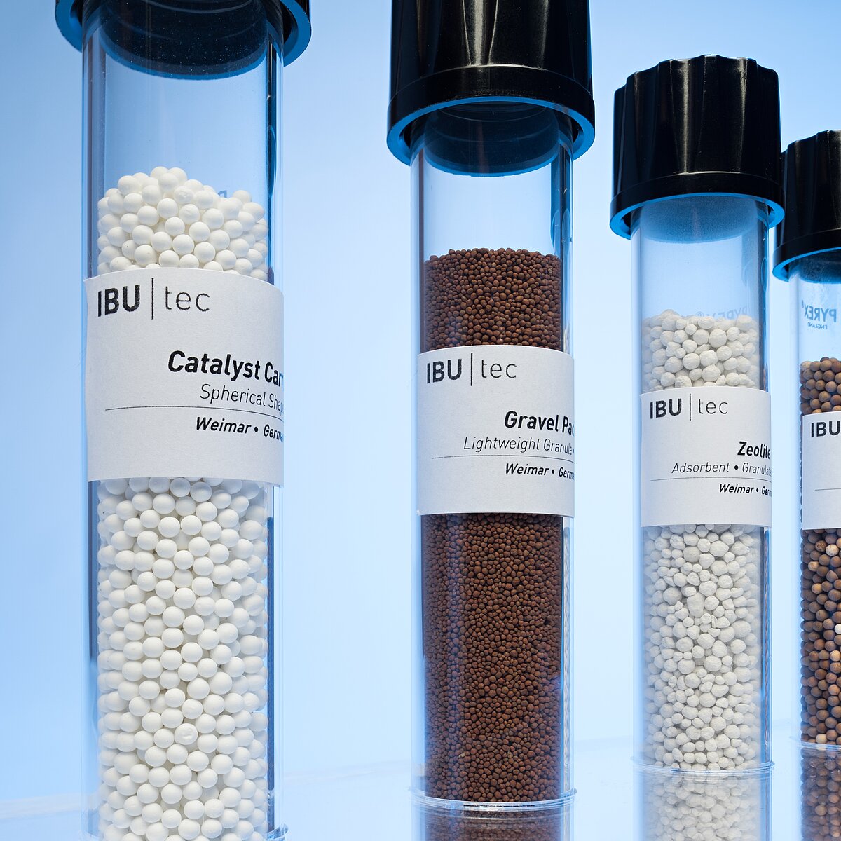 IBU-tec material samples in test tubes: carbon fibers, proppants and more IBU-tec material samples in test tubes: carbon fibers, proppants and more